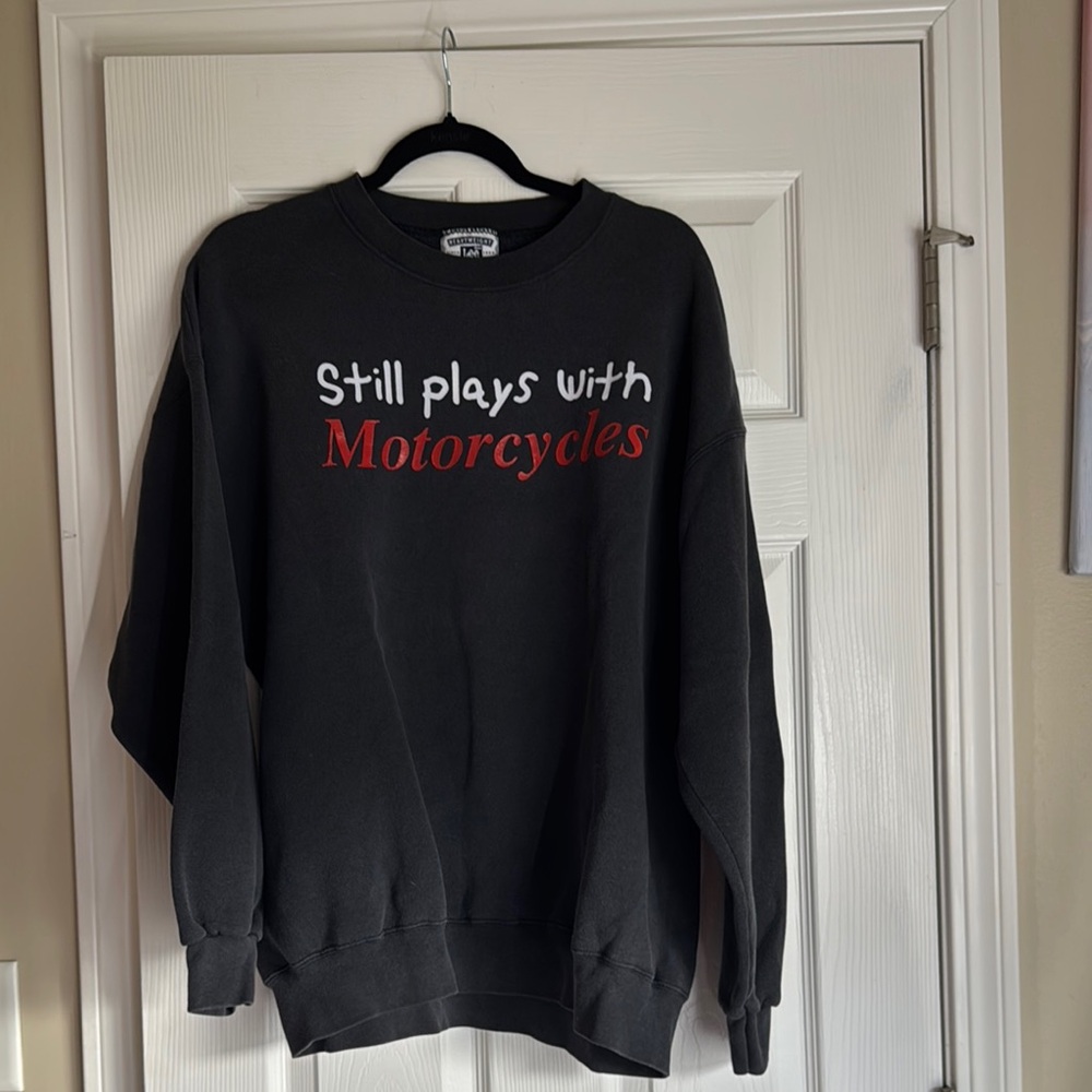 Lee Black Crewneck Sweater with Red Motorcycle Text